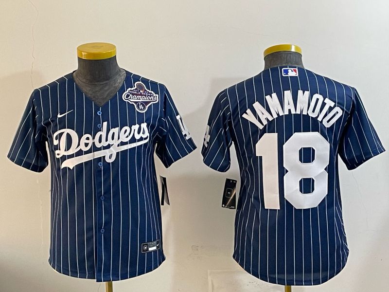 Youth Nike 2026 Los Angeles Dodgers #18 Yamamoto Blue Stripe Game MLB Jersey 121114